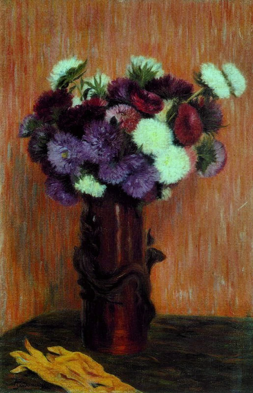 Vaso di fiori e guanti